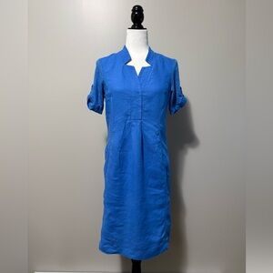 Riani Royal Blue Linen V-Neck Shift Dress